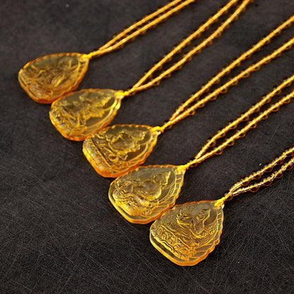 Women's & Men's Ornaments Glaze Yellow God Of Wealth Pendants