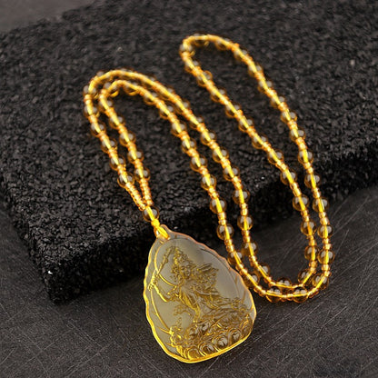 Women's & Men's Ornaments Glaze Yellow God Of Wealth Pendants