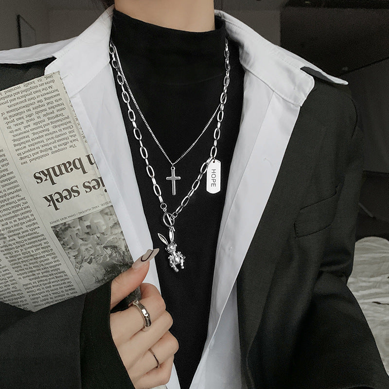 Style Fashion Double Layer Twin Cross Rabbit Necklaces