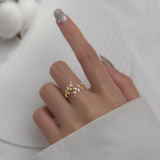 Women's Style Fresh Sweet Refined Rhinestone Open Branch Rings