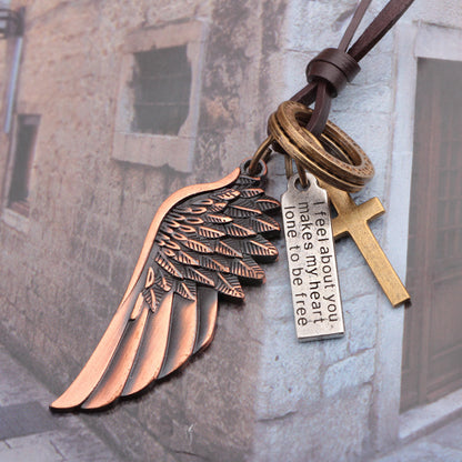 Angel Wings Genuine Leather Plaid Cowhide Popular Necklaces