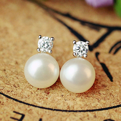 Single Rhinestone Pearl National Version Pear Earrings