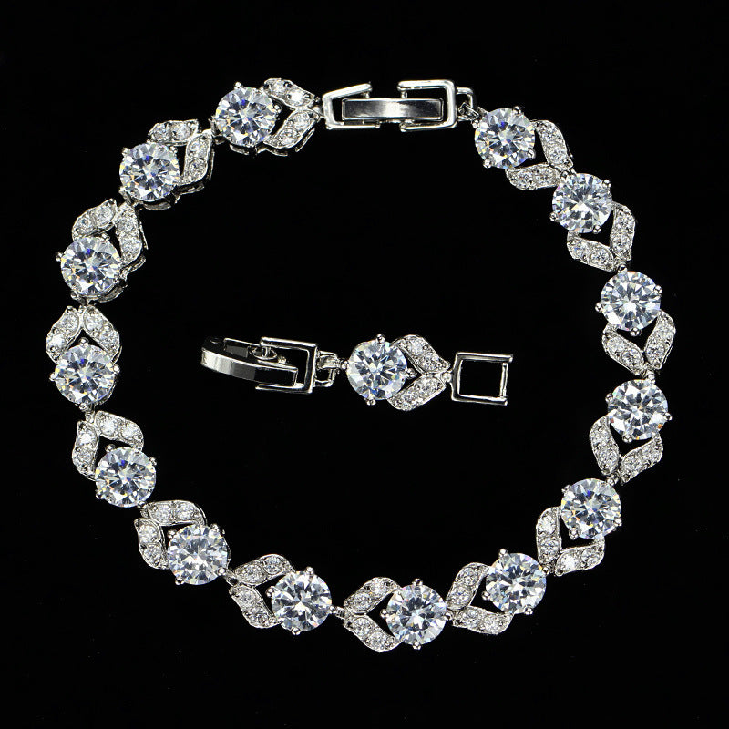 Women's Fashionable Elegant White Crystal Zircon Hand Bracelets