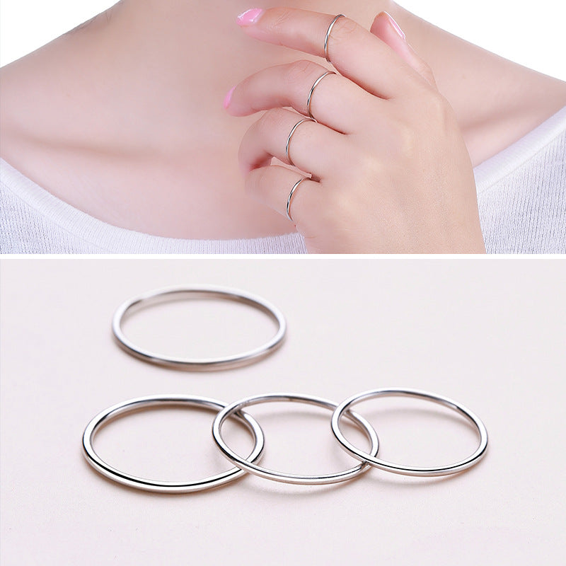 Women's Sterling Sier Glossy Aperture Thin Hand Jewelry Rings