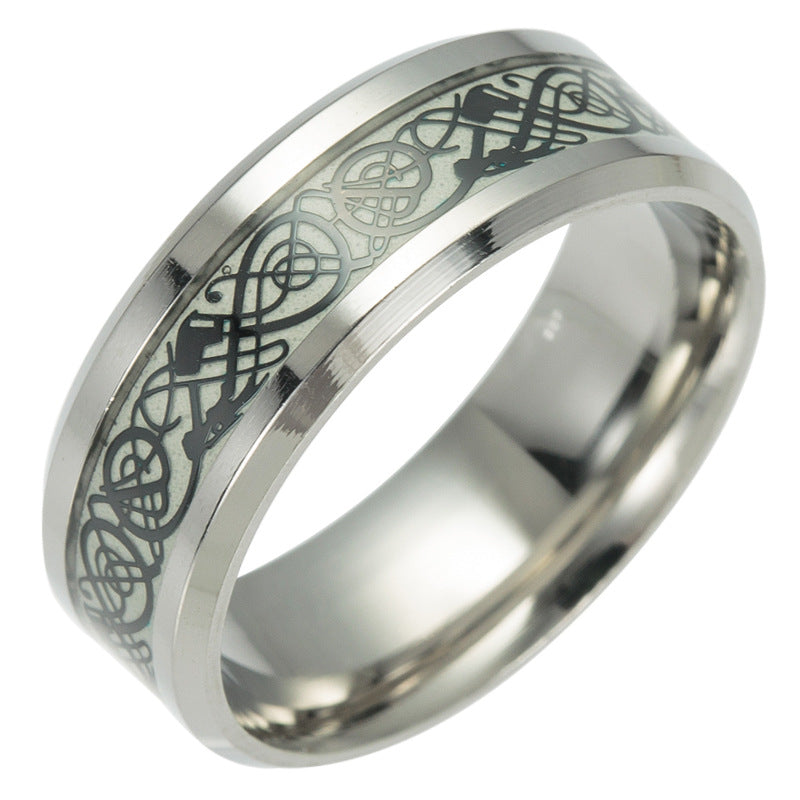 Titanium Steel Ornament Luminous Dragon Pattern Rings