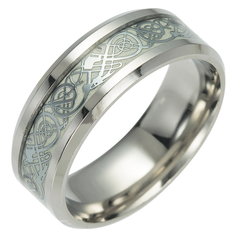 Titanium Steel Ornament Luminous Dragon Pattern Rings