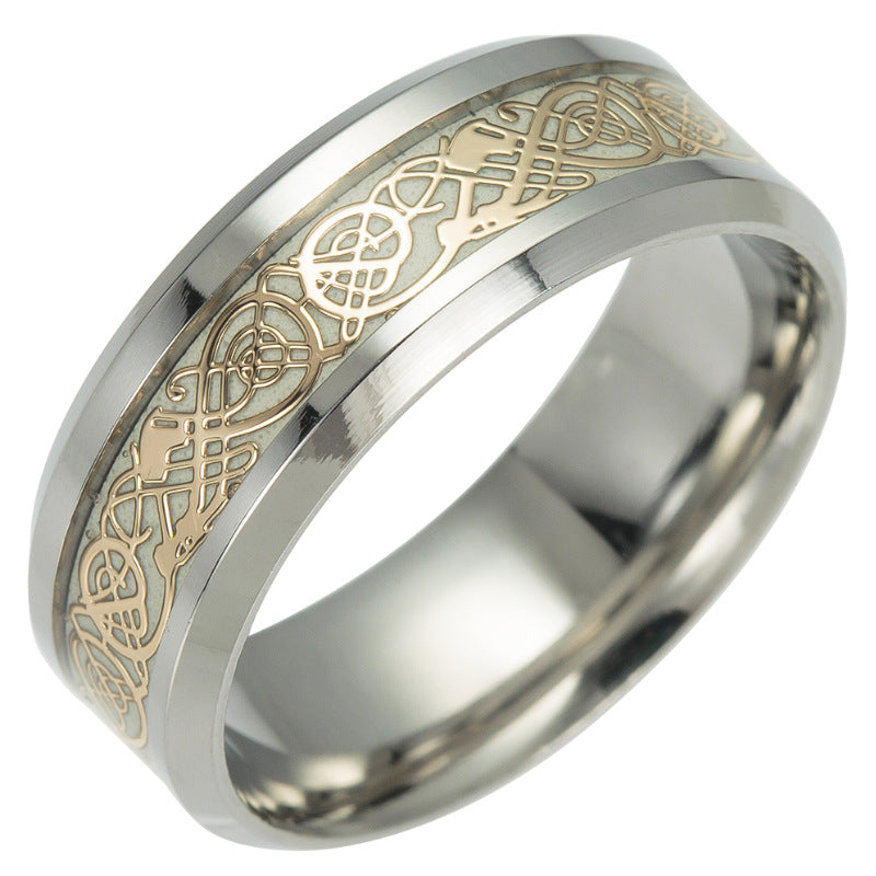 Titanium Steel Ornament Luminous Dragon Pattern Rings