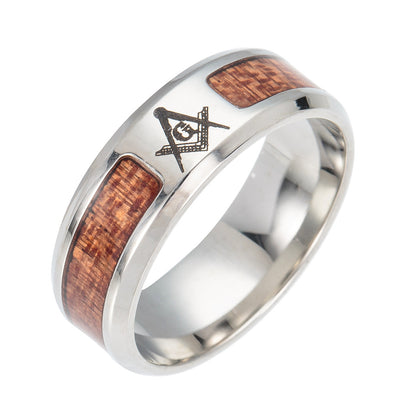 Stainless Steel Ornament Inlaid Acacia Wood Rings