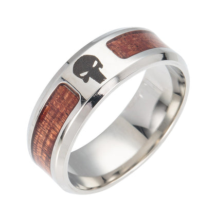 Stainless Steel Ornament Inlaid Acacia Wood Rings