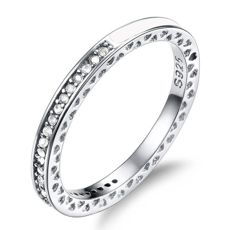 Popular Sier Shiny Heart Diamond Epoxy Rings