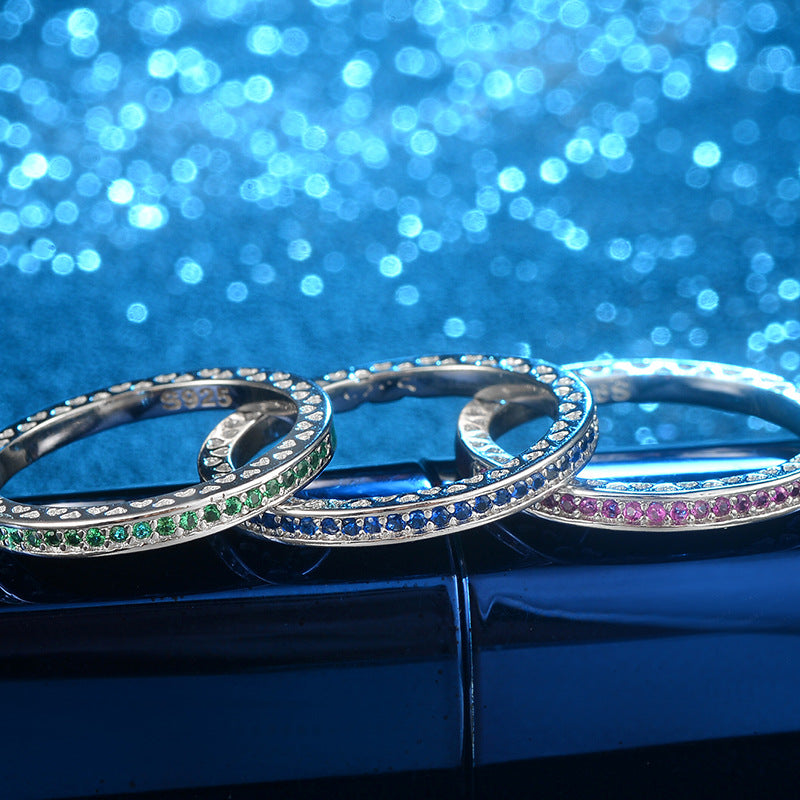 Popular Sier Shiny Heart Diamond Epoxy Rings