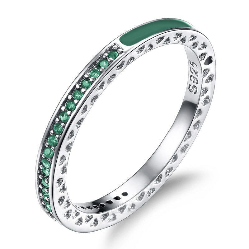 Popular Sier Shiny Heart Diamond Epoxy Rings