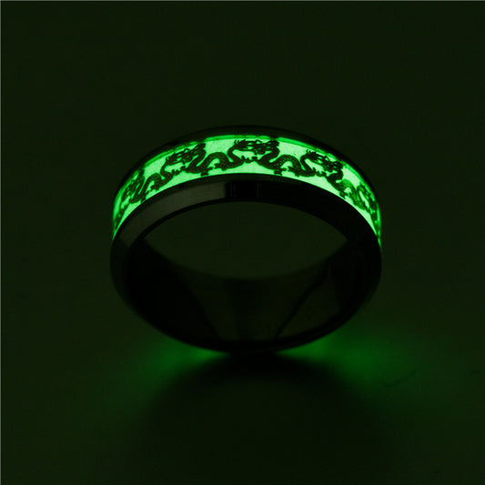 Steel Fluorescent Double Dragon Luminous Stainless Rings