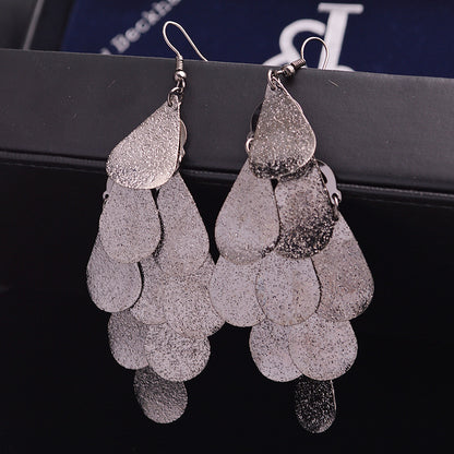 Retro Water Drops Scale Shiny Indian Earrings