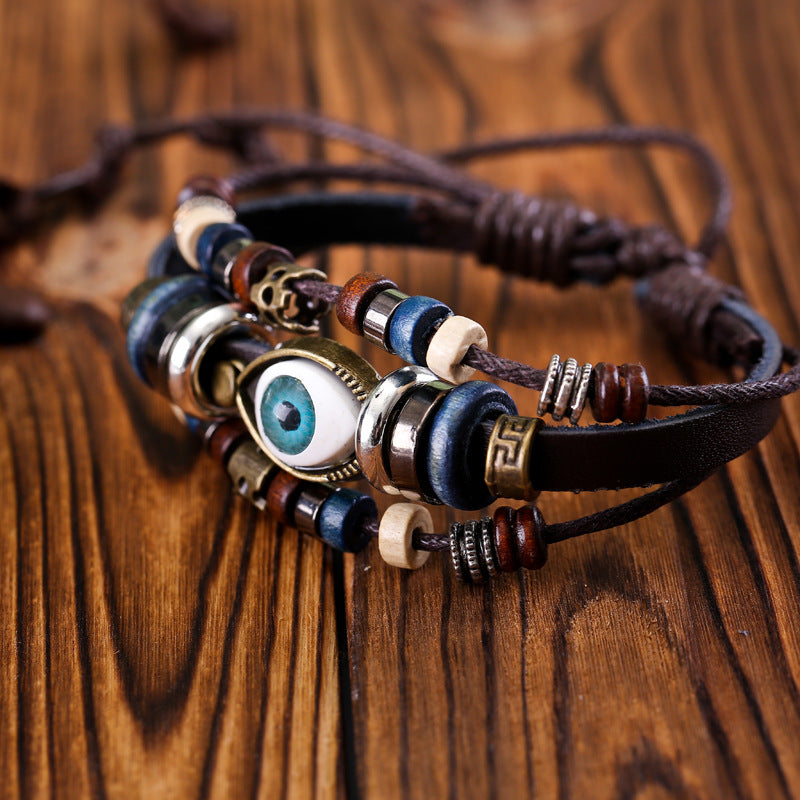 Couple Retro Crafts Jewelry Cowhide Eyes Bracelets