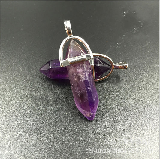 Natural Stone Hexagon Prism Agate Bullet Pendants