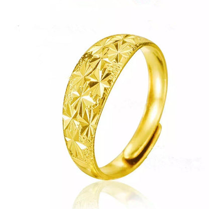 Women's & Men's Placer Gold Brass Plated Fashion Simple Opening Starry Smooth Rings
