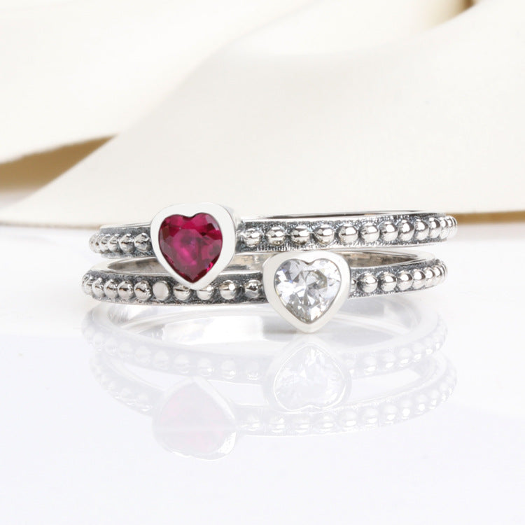 Sier-plated Pan Duo La Heart-shaped Classic Rings