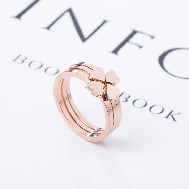 Titanium Steel Rose Gold Layer Heart Rings