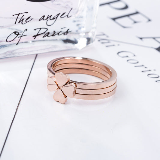 Titanium Steel Rose Gold Layer Heart Rings