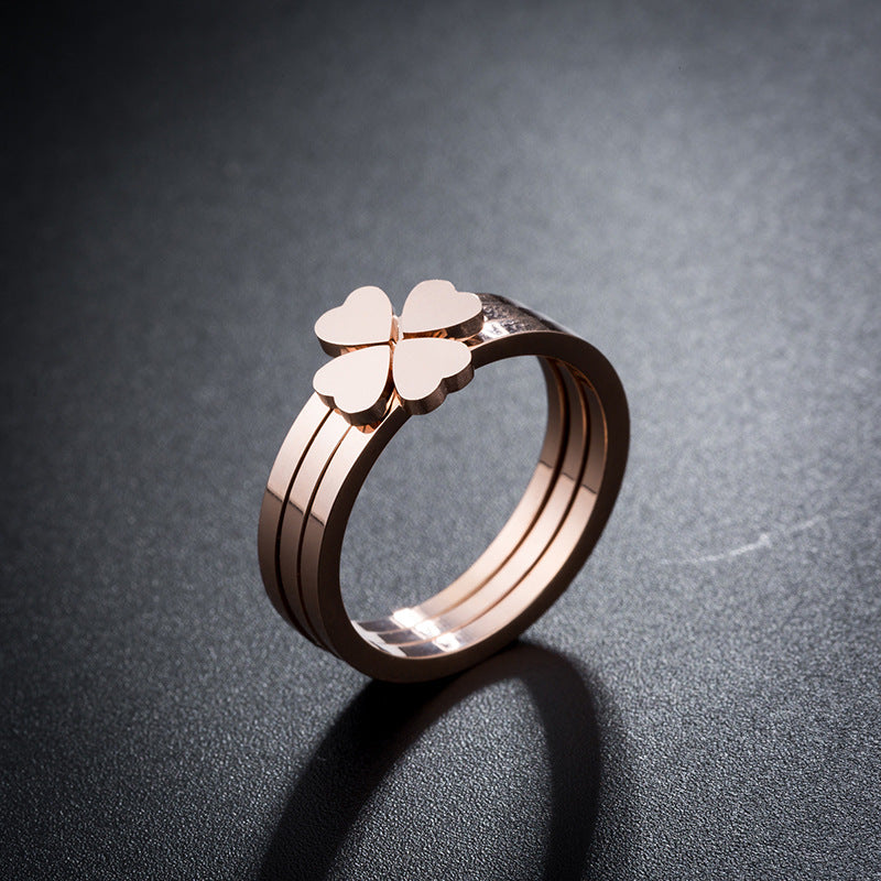 Titanium Steel Rose Gold Layer Heart Rings