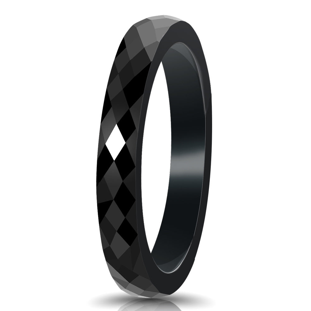 Ceramic Black White Cut Surface Diamond Rings