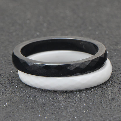 Ceramic Black White Cut Surface Diamond Rings