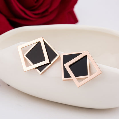 Square Round Geometric Light Luxury Ornament Earrings