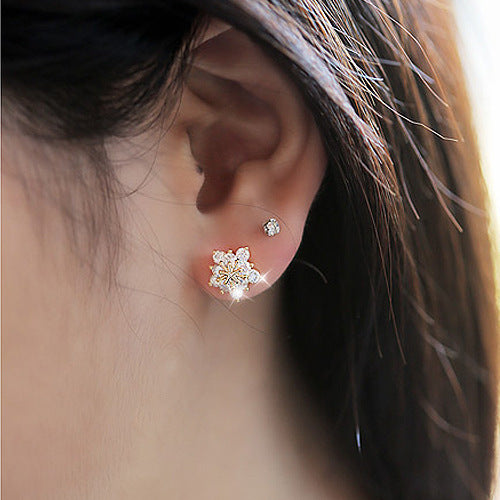 Creative Snowflake Zircon Female Sweet Plum Earrings