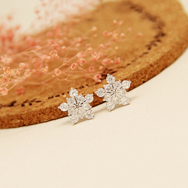 Creative Snowflake Zircon Female Sweet Plum Earrings