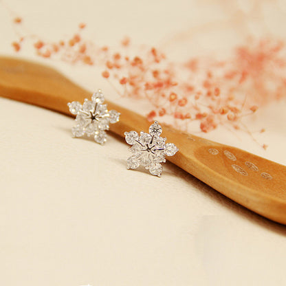 Creative Snowflake Zircon Female Sweet Plum Earrings