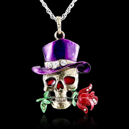 Retro Diamonds Skull Punk Charm Rose Necklaces