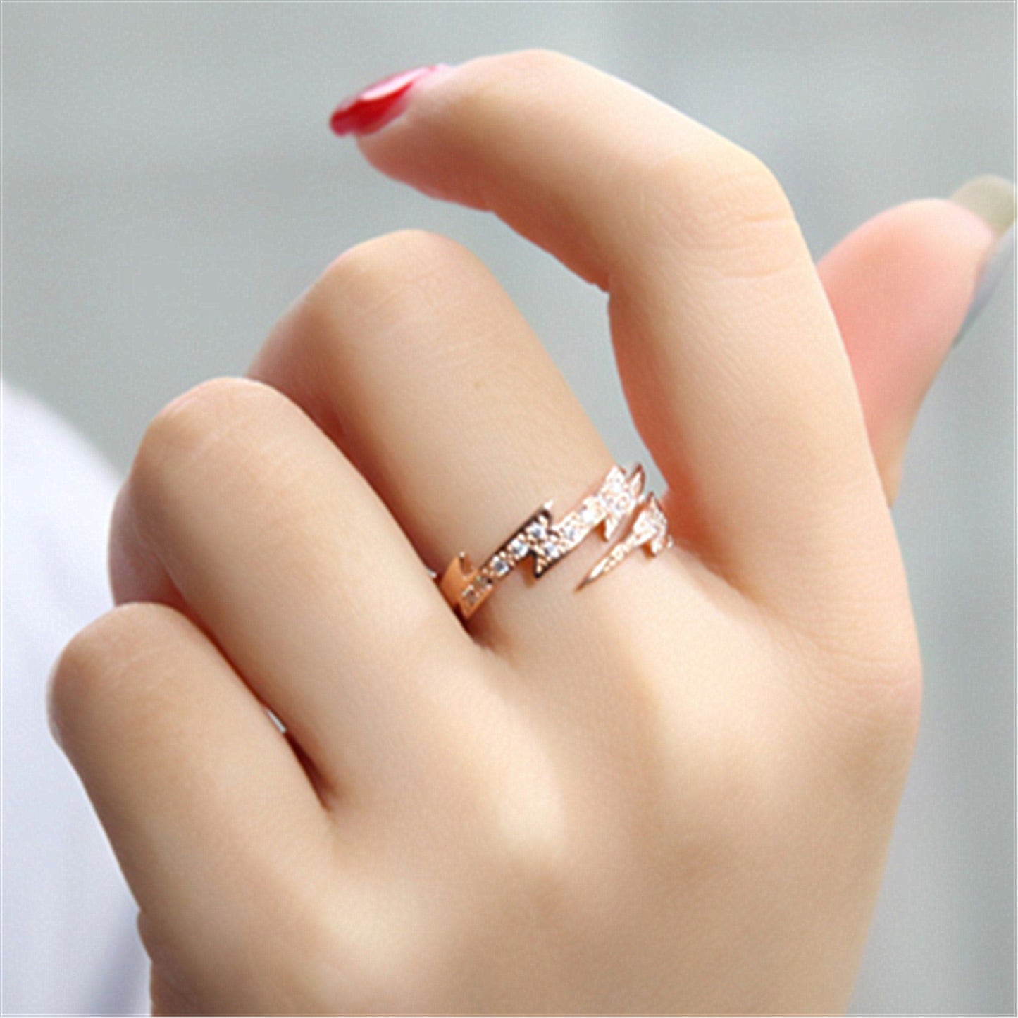 Women's Fashion Fashionmonger Rose Gold Plated Open Lightning Index Rings