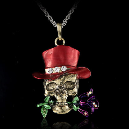 Retro Diamonds Skull Punk Charm Rose Necklaces