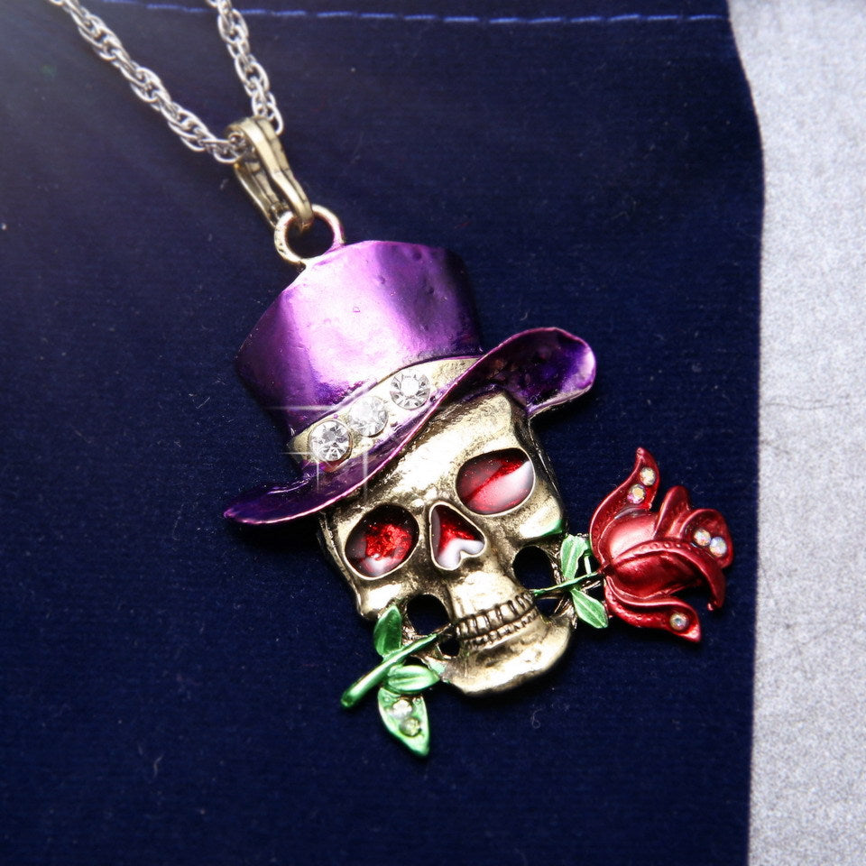 Retro Diamonds Skull Punk Charm Rose Necklaces