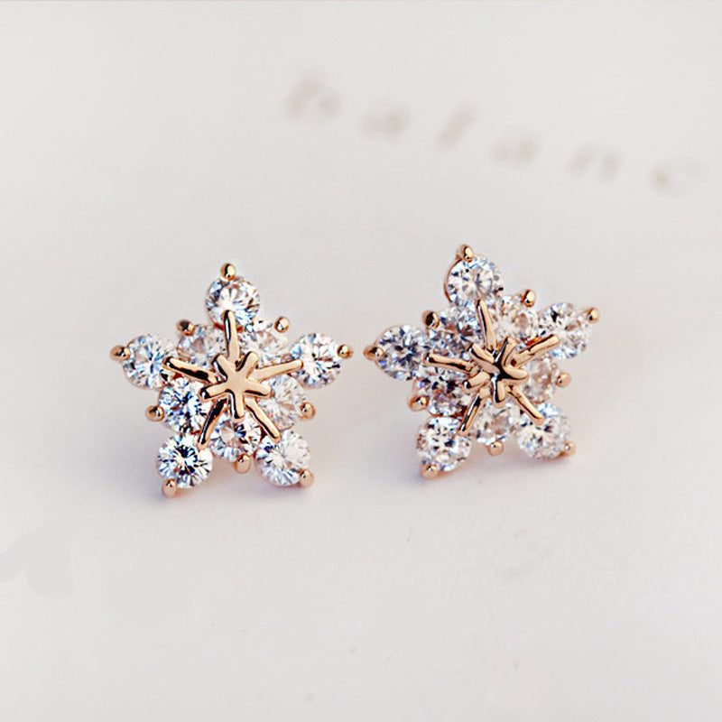 Women's Super Shiny Crystal Zircon Snowflake Five-pointed Earrings