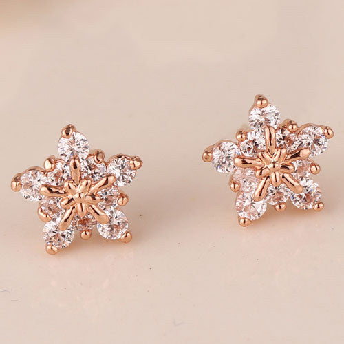 Women's Super Shiny Crystal Zircon Snowflake Five-pointed Earrings