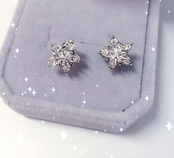 Women's Super Shiny Crystal Zircon Snowflake Five-pointed Earrings