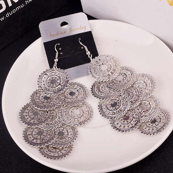 Long Metal Wafer Gear Fashion Sheet Earrings