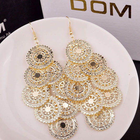 Long Metal Wafer Gear Fashion Sheet Earrings