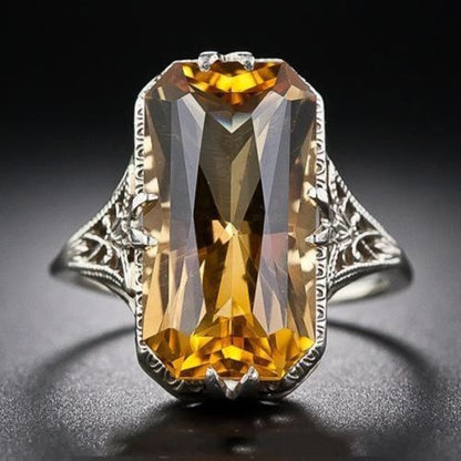 Citrine Hollow Carved Exaggerated Sier Hand Rings