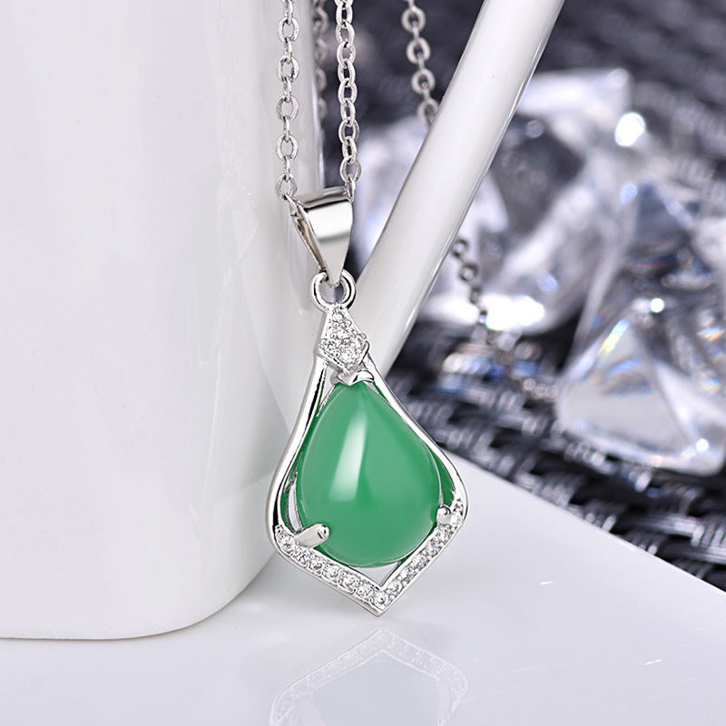 Women's Plated Green Agate Korean Fashion Simple Pendants