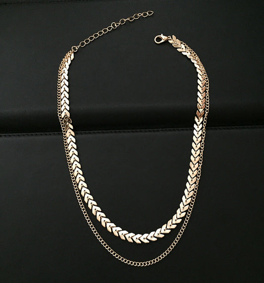 Women's Fishbone Clavicle Chain Sequined Short Neck Necklaces