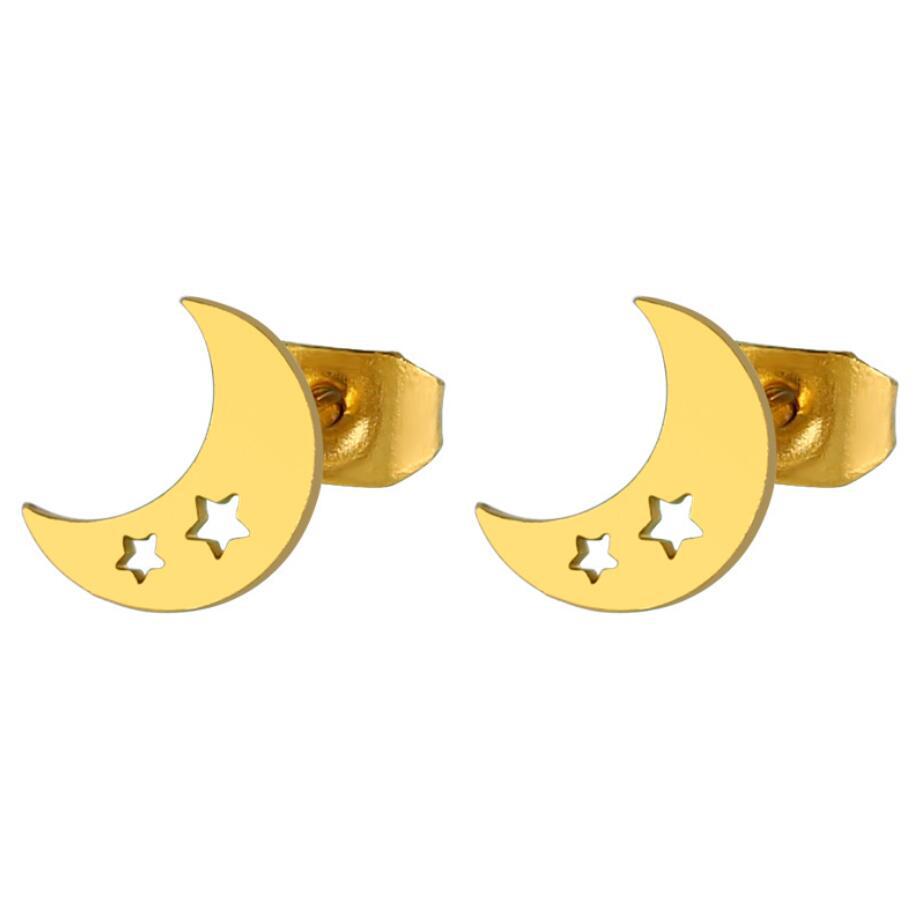 Star Moon Geometric Hollow Stars Simple Earrings