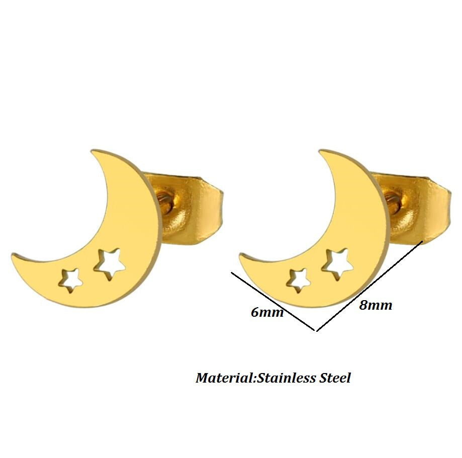 Star Moon Geometric Hollow Stars Simple Earrings