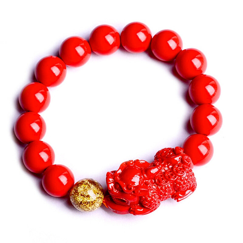 Women's & Men's Cinnabar Powder Pressed Double With Gold Bracelets