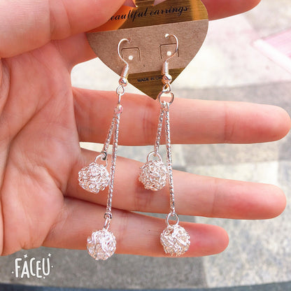 Iron Sier Plated Hollow Ball Fashion Long Earrings