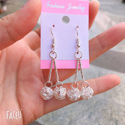 Iron Sier Plated Hollow Ball Fashion Long Earrings