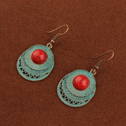 Tassel Turquoise Retro Imitation Miao Sier Minority National Style Earrings