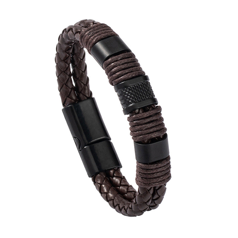 Men's Fashion Jewelry Magnetic Buckle Leather Double Bracelets